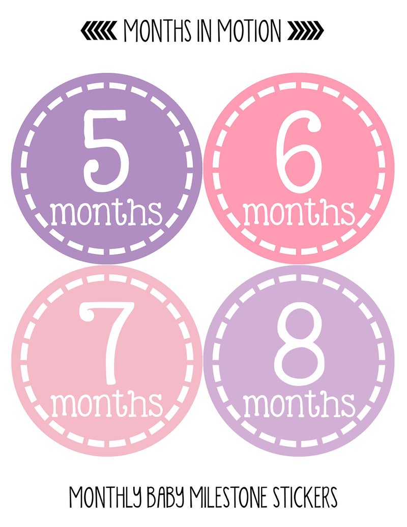 Months In Motion Baby Girl Milestone Stickers - 12 Purple Matte Removable Round Stickers for Photos - Image 3